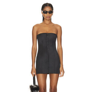 NEW GUIZIO Satin Corset Mini Dress Black Satin Strapless XXS